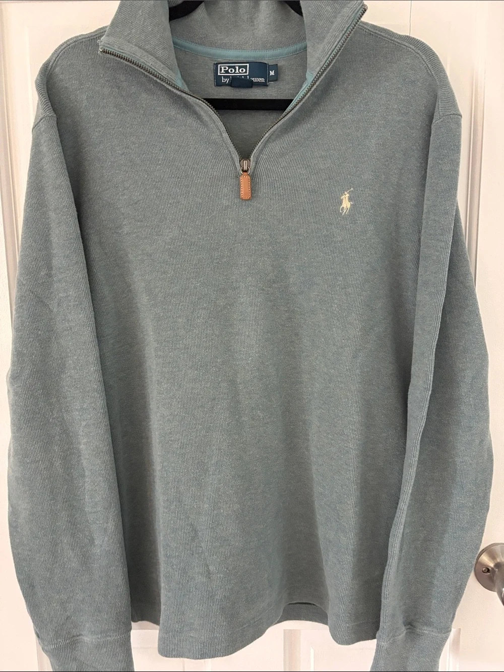 Polo by Ralph Lauren Men’s M Heather Blue Gray 1/4 Zip Cotton Pullover Sweater